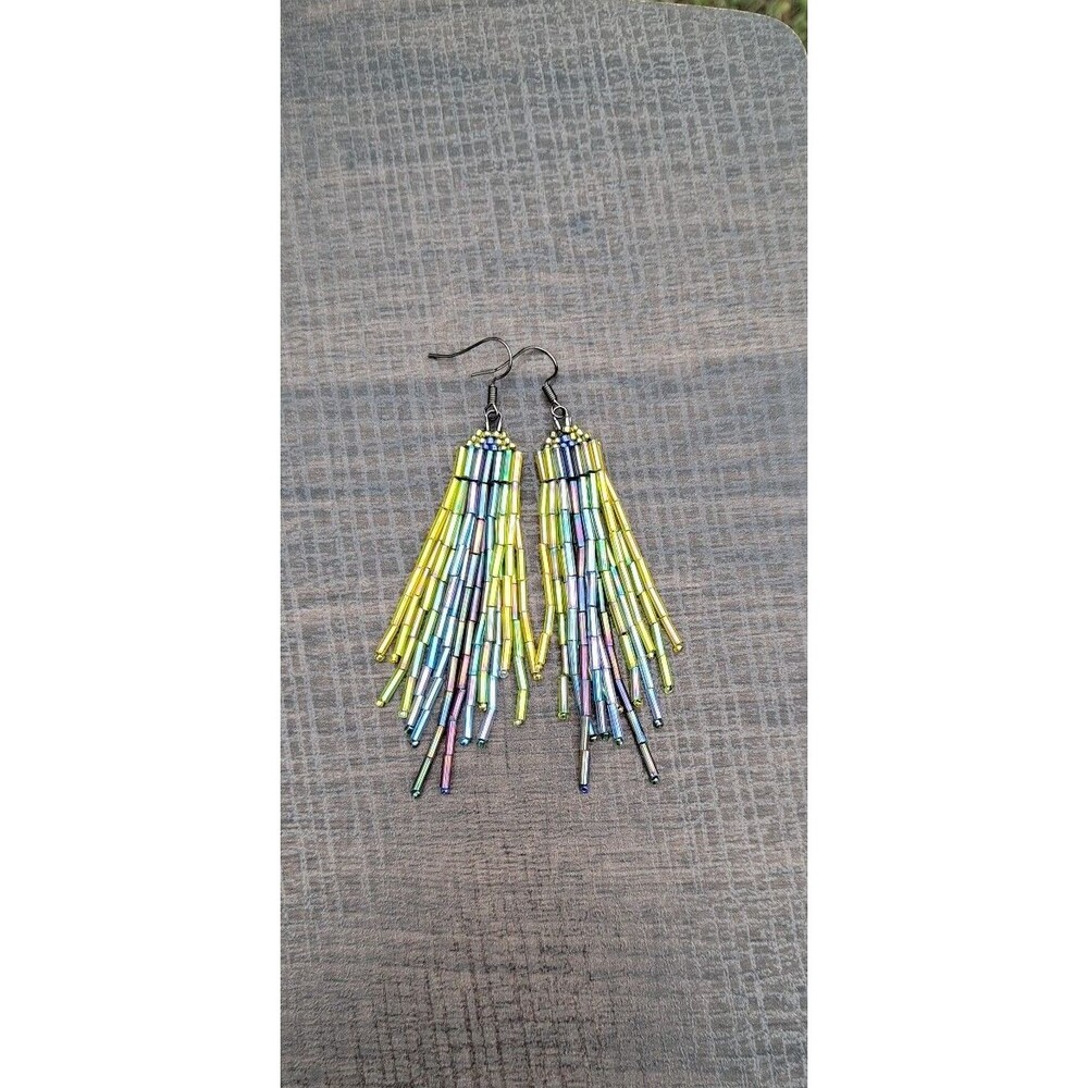 Iridescent Beaded Fringe Earrings